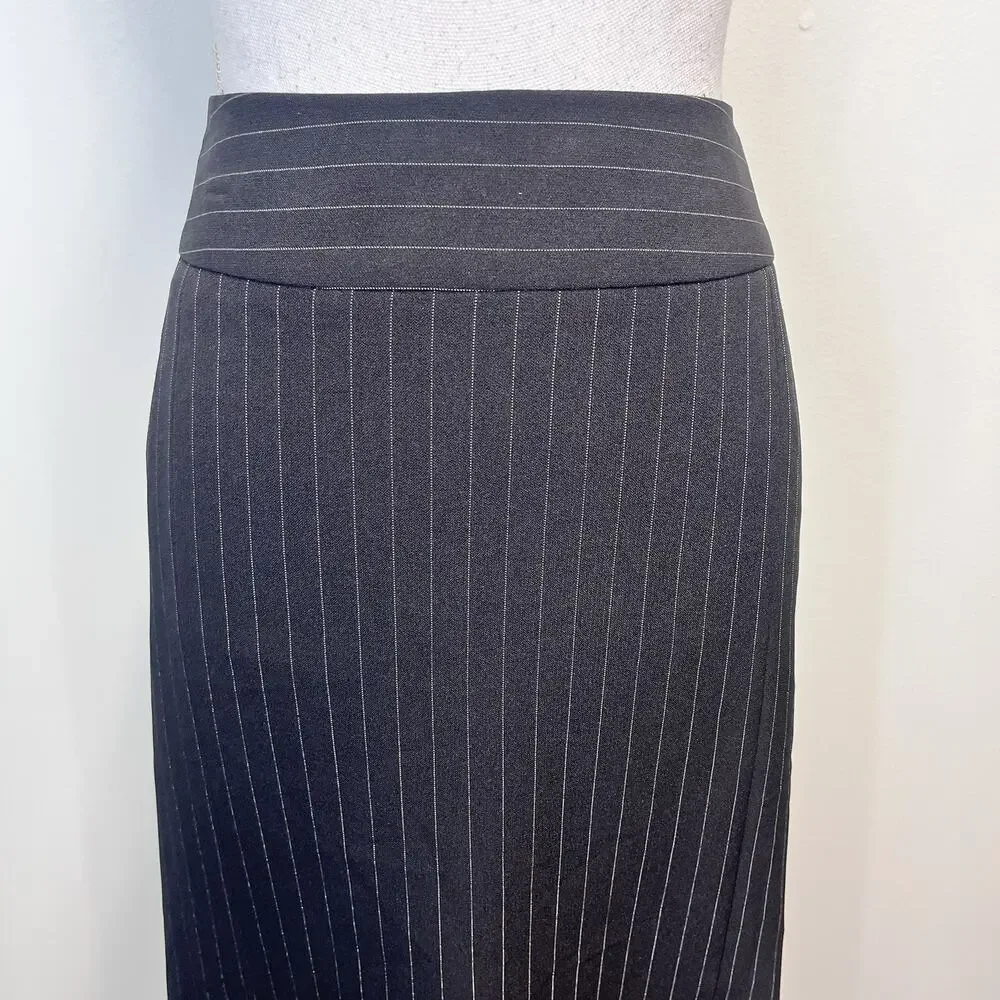 Kasper Skirt Plus size 16W Black White Pinstripe Knee Kick Pleats Career Suit